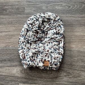 Redess Speckled Knit Beanie - Cream with Brown & Navy Flecks